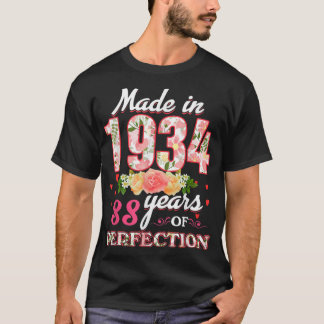 T-shirt Fabriqué En 1934 Floral 88 Ans 88E Anniversaire Ca