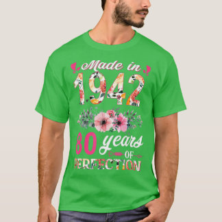 T-shirt Fabriqué En 1942 Floral 80 Ans 80e Anniversaire Ca