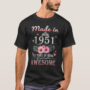 T-shirt Fabriqué En 1951 Floral 72 Ans 72e Anniversaire Wo