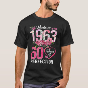 T-shirt Fabriqué En 1963 Fleur 1963 60 Ans 60ème Anniversa