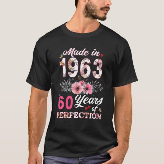 T-shirt Fabriqué En 1963 Floral 60 Ans 60E Anniversaire Ca (Devant)