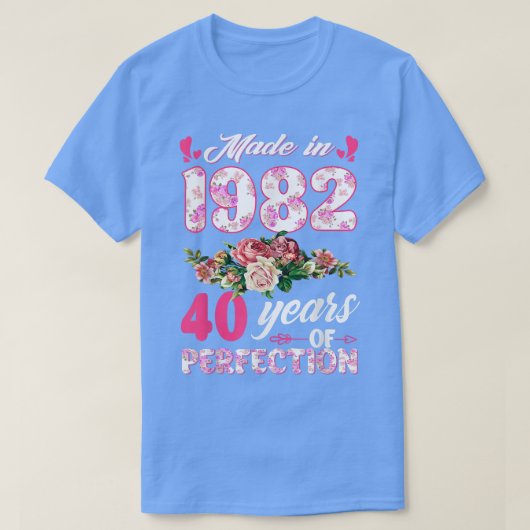 T-shirt Fabriqué En 1982 Floral 40 Ans 40e anniversaire Ca (Design devant)