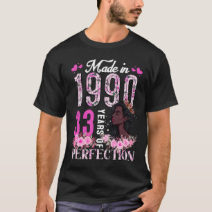 T-shirt Fabriqué en 1990 Floral 33 ans 33e anniversaire Bl