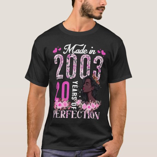T-shirt Fabriqué En 2003 Floral 20 Year Old 20th Birthday (Devant)
