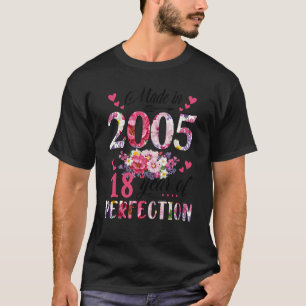 T-shirt Fabriqué En 2005 Floral 18 Ans 18ème Anniversaire 