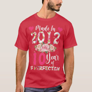 T-shirt Fabriqué En 2012 Floral 10 Ans 10e anniversaire Ca