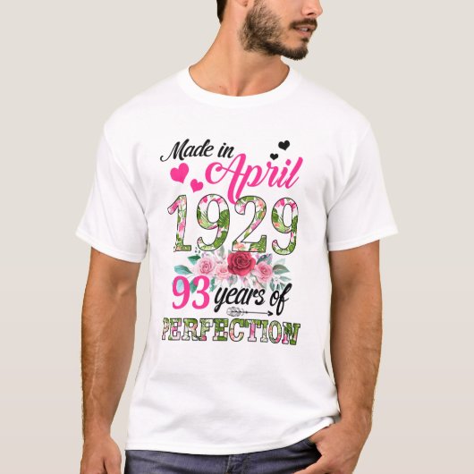 T-shirt Fabriqué En Avril 1929 Floral 93 Ans 93E Anniversa (Devant)