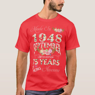 T-shirt Fabriqué En Décembre 1948 Floral 75 Ans D'Être