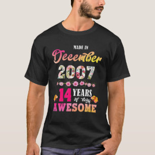 T-shirt Fabriqué En Décembre 2007 Mon Anniversaire 14 Ans