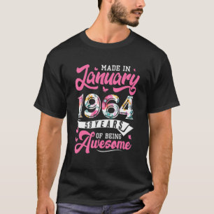 T-shirt Fabriqué En Janvier 1964 Floral 59 Ans 59ème Naiss