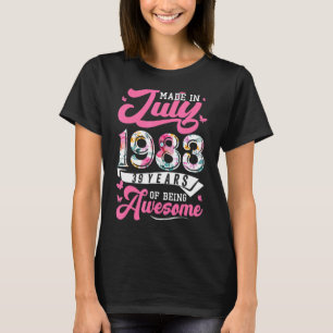 T-shirt Fabriqué En Juillet 1983 Floral 39 Ans 39E Anniver