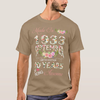 T-shirt Fabriqué En Septembre 1933 Floral 90 Ans De Bein