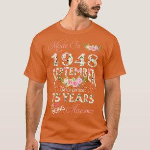 T-shirt Fabriqué En Septembre 1948 Floral 75 Ans De Bein