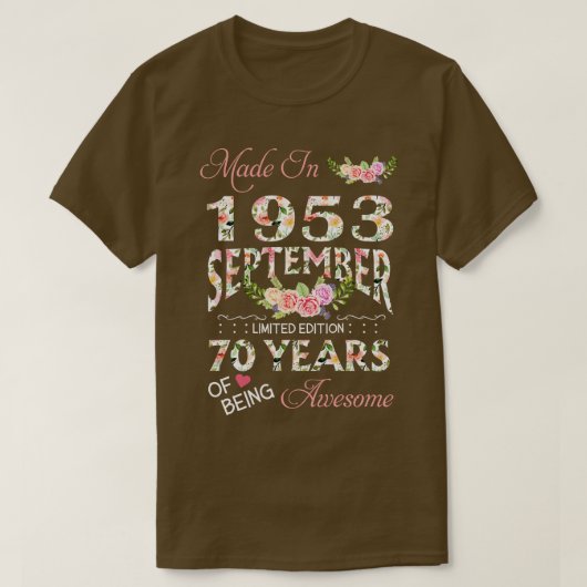 T-shirt Fabriqué En Septembre 1953 Floral 70 Ans De Bein (Design devant)