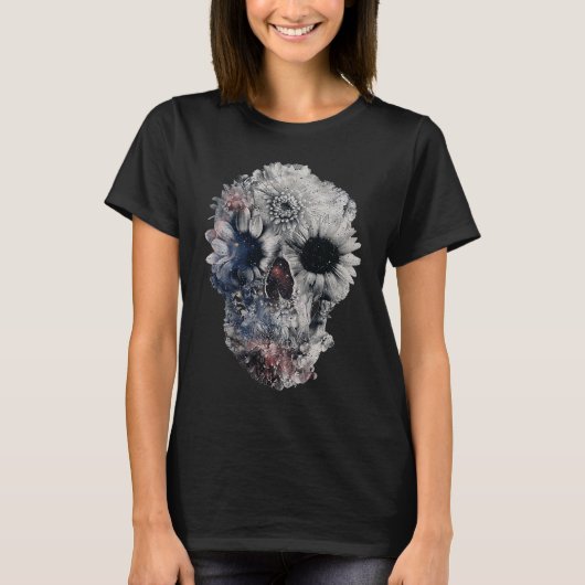 T-shirt Face Floral Skull Skeleton Halloween Costume (Devant)