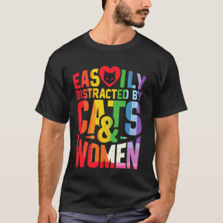 T-shirt Facile à distraire par les chats et les femmes Les