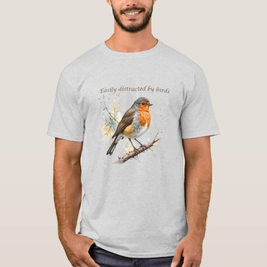 T-shirt Facile à distraire par les oiseaux Citation amusan (Devant)
