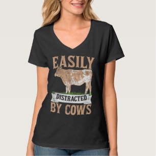 T-shirt Facile À Distraire Par Vaches Vaches Bétail Fermie