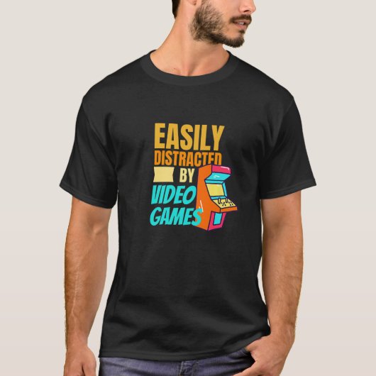 T-shirt Facile Distrait Par Jeux Vidéo Jeu Nerd (Devant)