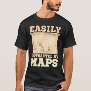 T-shirt Facilement Distrait Par Cartes Cartes Cartographie