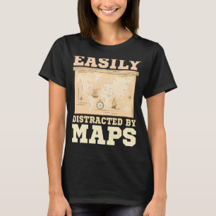 T-shirt Facilement Distrait Par Cartes Cartes Cartographie