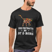 T-shirt Facilement Distrait Par Chat Et Livres Lecture Gar (Devant)
