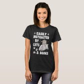 T-shirt Facilement Distrait Par Chats Et Livres Chat (Devant entier)