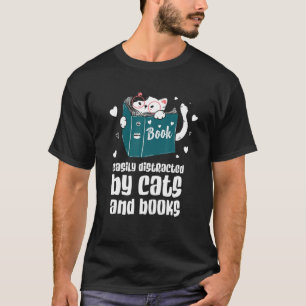 T-shirt Facilement Distrait Par Chats Et Livres Chat Et Li