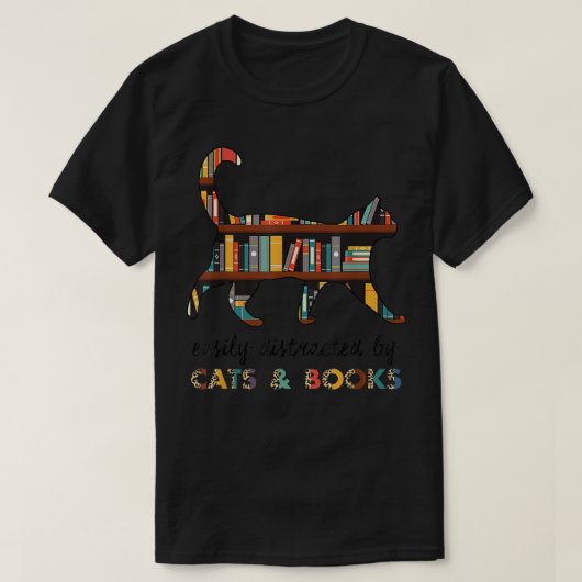 T-shirt Facilement distrait par Chats et Livres Chat et Lo (Design devant)