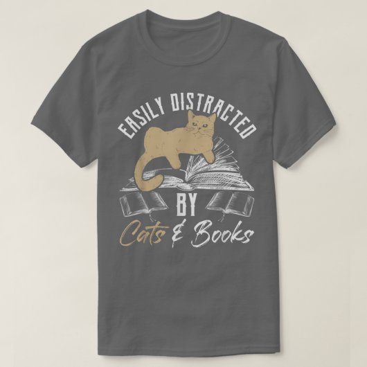 T-shirt Facilement distrait par Chats et Livres Chat et Lo (Design devant)