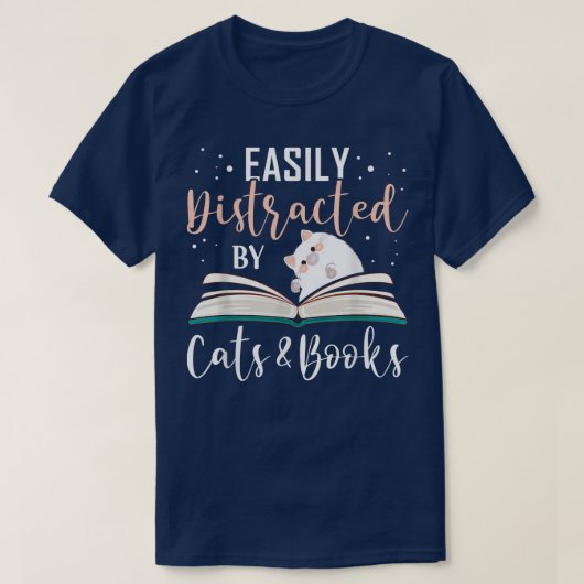 T-shirt Facilement distrait par Chats et Livres Chat et Lo (Design devant)