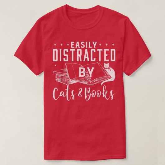 T-shirt Facilement distrait par Chats et Livres Chat et Lo (Design devant)