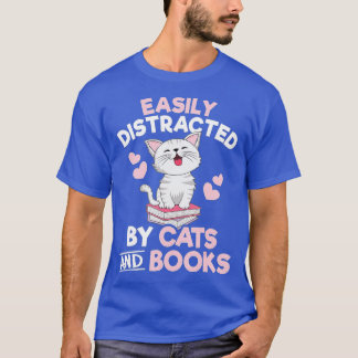T-shirt Facilement Distrait Par Chats et Livres Cute Livre
