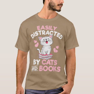 T-shirt Facilement Distrait Par Chats Et Livres Cute Livre