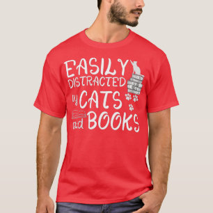 T-shirt Facilement Distrait Par Chats Et Livres Drôle Livr