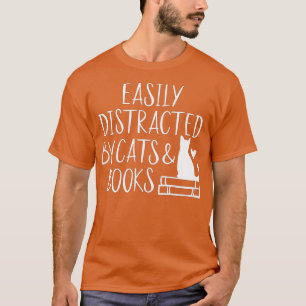 T-shirt Facilement Distrait Par Chats Et Livres Drôle Livr