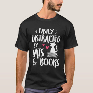 T-shirt Facilement Distrait Par Chats Et Livres Livre Chat