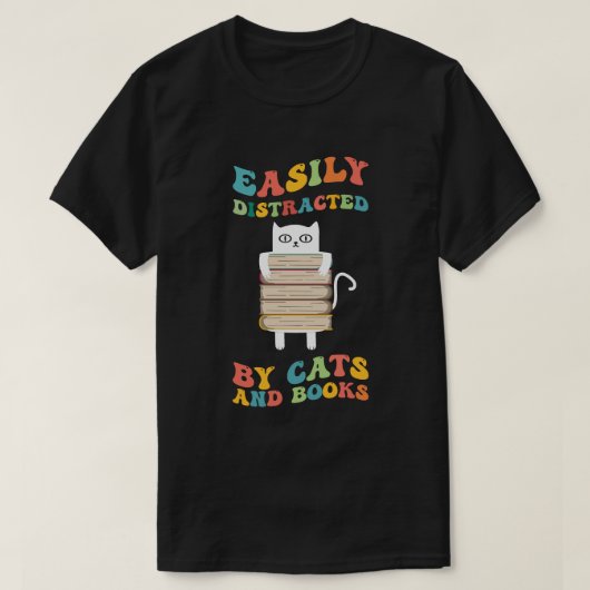 T-shirt Facilement Distrait Par Chats Et Livres super drôl (Design devant)