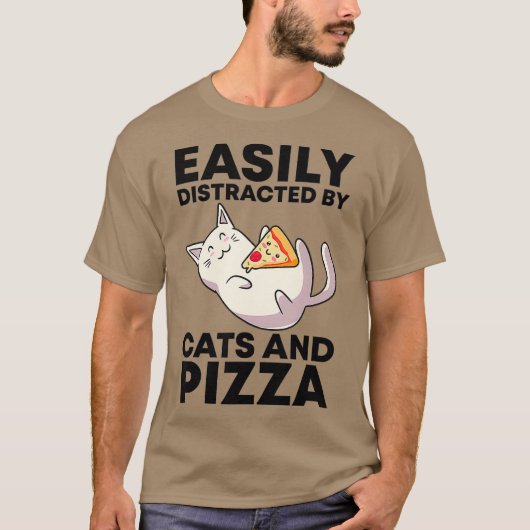T-shirt Facilement Distrait Par Chats Et Pizza Kawaii Chat (Devant)