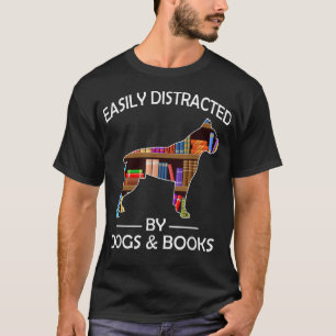 T-shirt Facilement Distrait Par Chiens & Livres Drôle Chie