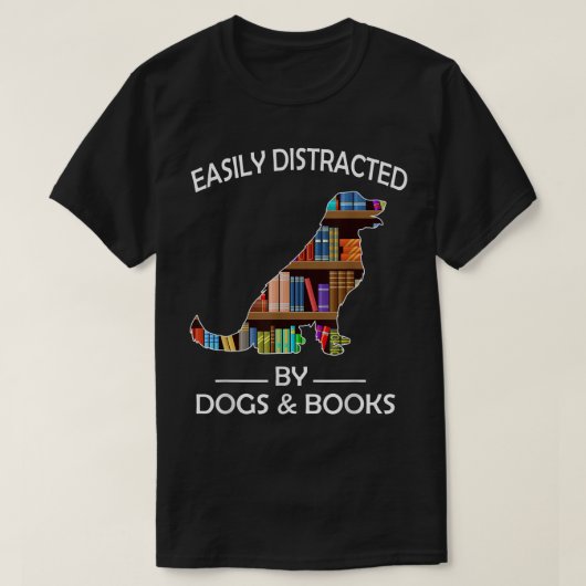 T-shirt Facilement Distrait Par Chiens & Livres Drôle Ret (Design devant)