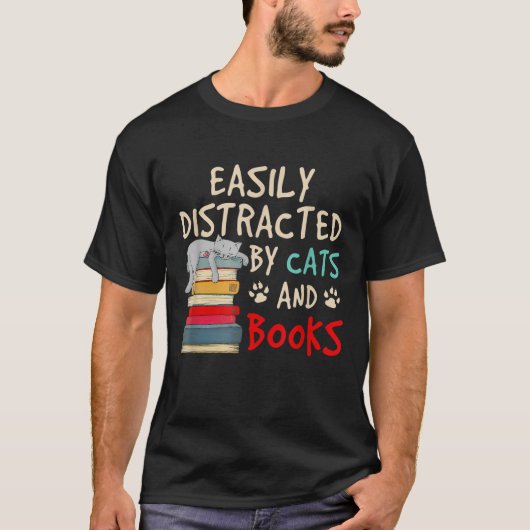 T-SHIRT FACILEMENT DISTRAIT PAR DES CHATS ET DES LIVRES (Devant)