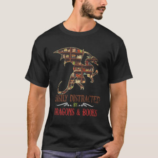 T-shirt Facilement Distrait Par Dragons Et Livres Dragon