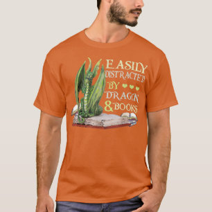 T-shirt Facilement Distrait Par Dragons Et Livres Livre Dr