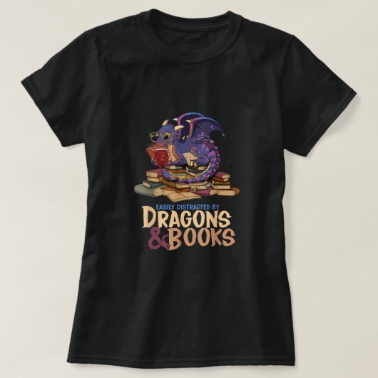 T-shirt Facilement Distrait Par Dragons Et Livres Livre Dr (Design devant)