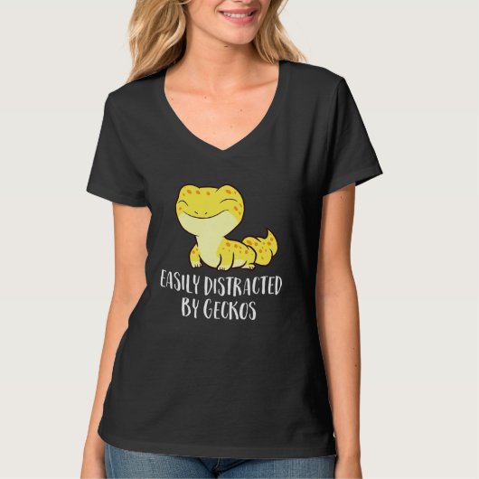 T-shirt Facilement Distrait Par Geckos Cute Leopard Lizard (Devant)