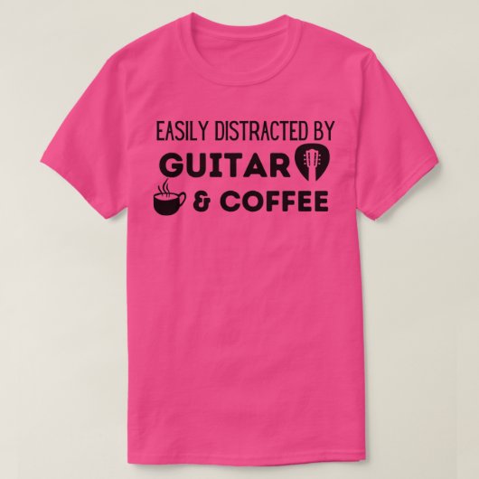 T-shirt Facilement distrait par la guitare et le café (Design devant)