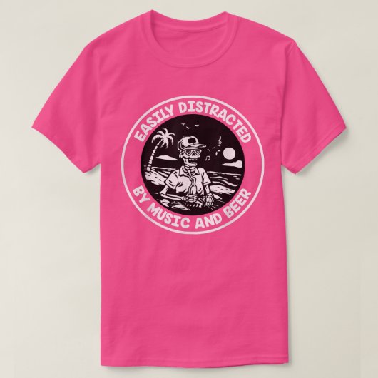 T-shirt Facilement distrait par la musique et le squelette (Design devant)