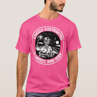 T-shirt Facilement distrait par la musique et le squelette