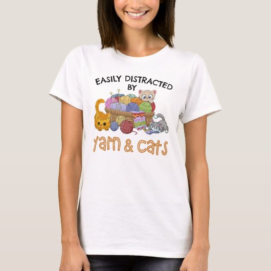 T-shirt Facilement Distrait Par Le Fil Et Les Chats (Devant)